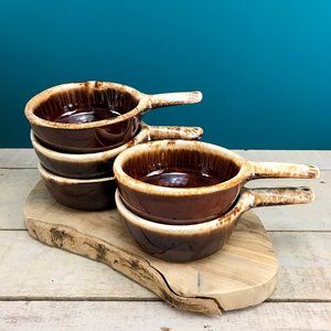 MCCOY French Onion Soup Bowl Bakers Set Of 5 874 VTG Boho Brown Drip Glaze